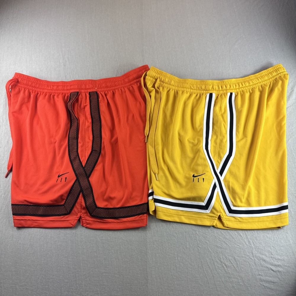Nike Fly Basketball Shorts Men XXL Orange Yellow Drawstring Gym Workout Lot of 2
